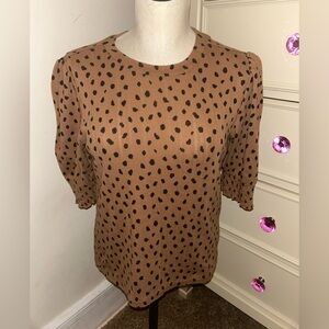 Lucky Brand Brown Top with Black Dots Size Medium